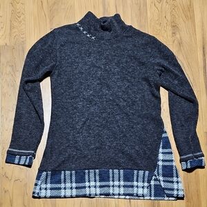 Charcoal Sweater with Plaid Detail